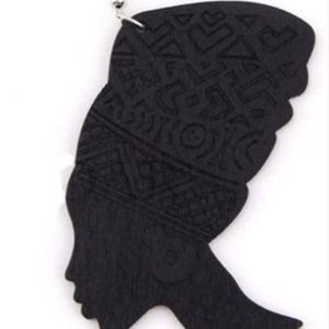 Wooden Earrings African Woman Head Dangle Hook Ear
